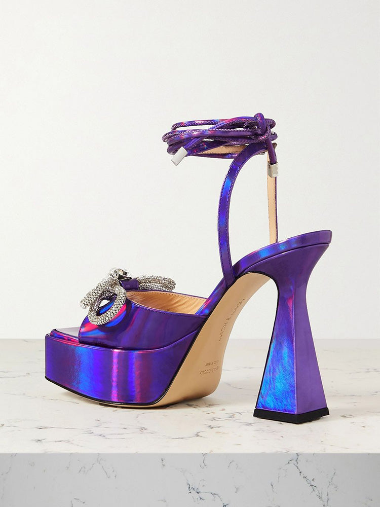 Sparkling Bow Platform Heel Sandals - Bold Muse Co