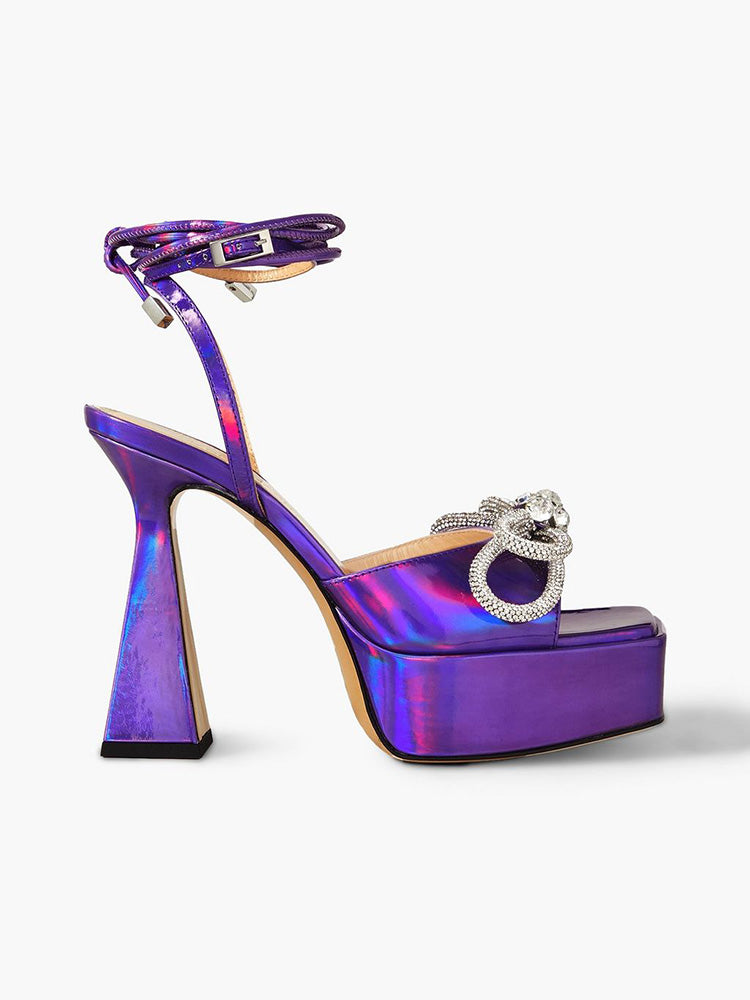 Sparkling Bow Platform Heel Sandals - Bold Muse Co