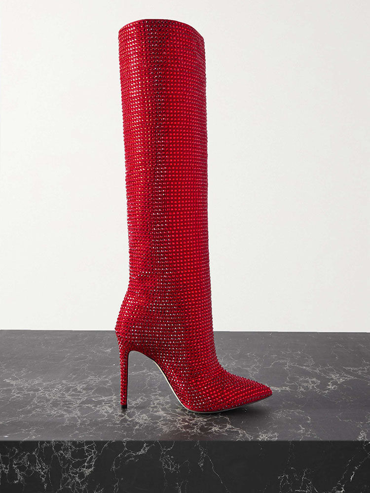 Crystal-Embellished Suede Boots - Bold Muse Co