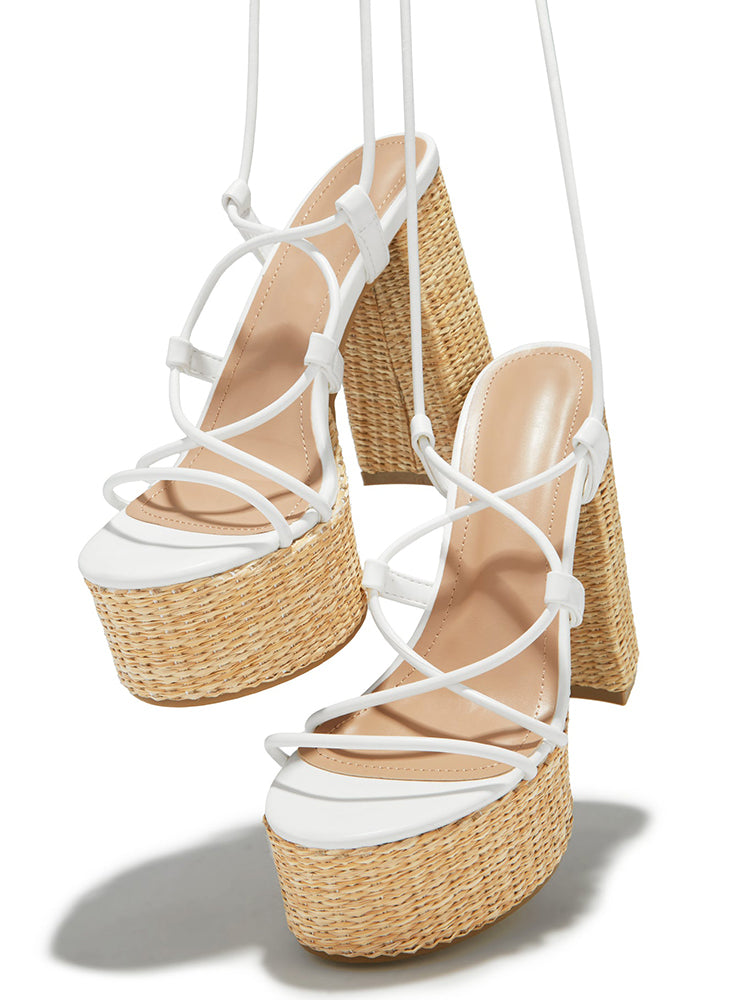 Raffia Platform Chunky Heel Sandals - Bold Muse Co