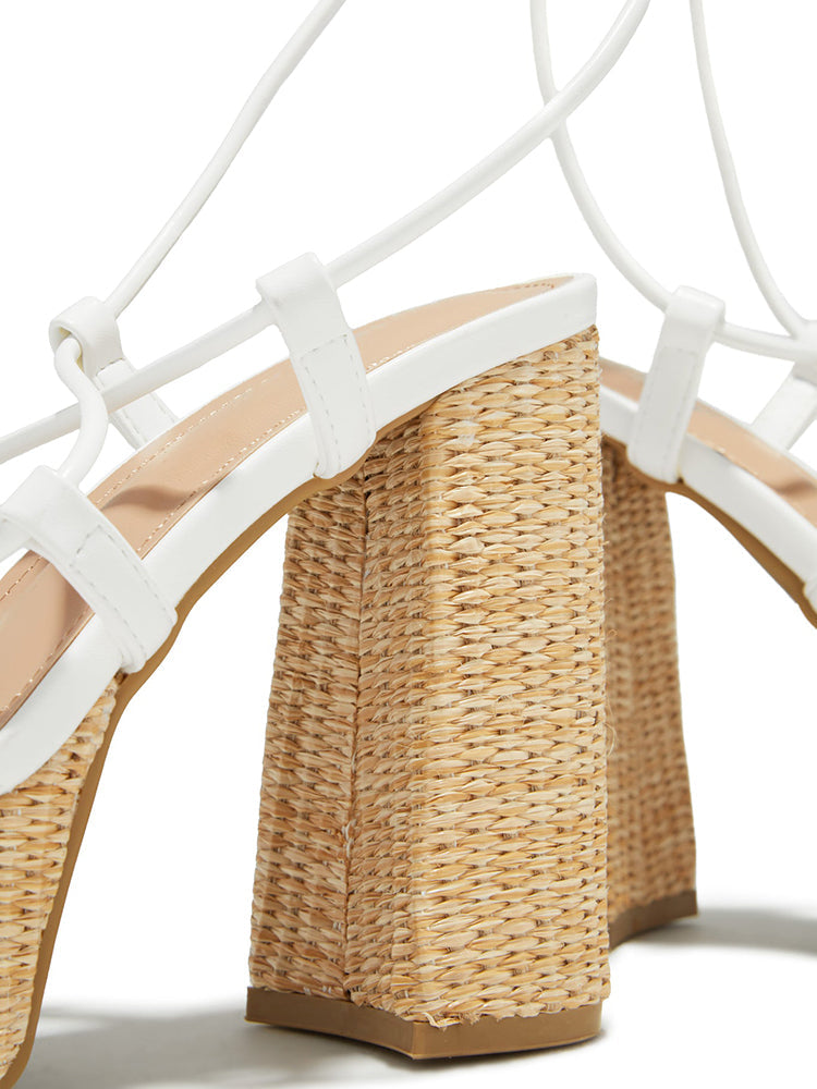 Raffia Platform Chunky Heel Sandals - Bold Muse Co